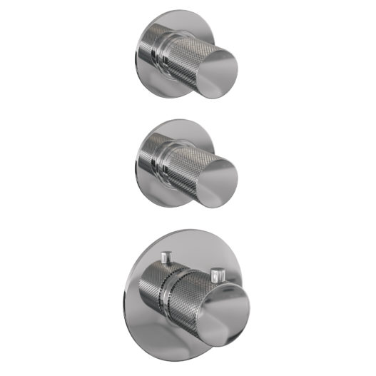 BRAUER Chrome Carving thermostatische inbouw regendouche SET 13 met 20 cm douchekop en rechte muurarm en staaf handdouche en doucheslang en geïntegreerde glijstang chroom