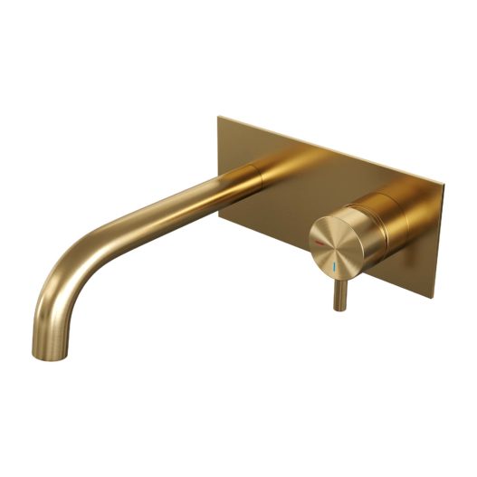 BRAUER Gold Edition inbouw wastafelmengkraan met gebogen uitloop en afdekplaat model B1 goud geborsteld PVD