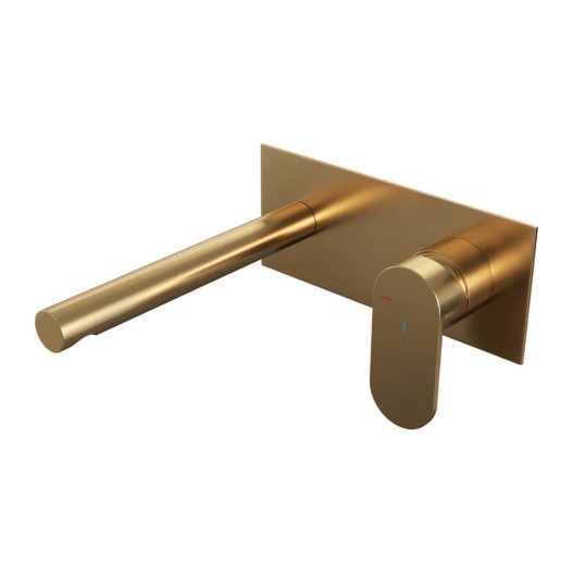 BRAUER Gold Edition inbouw wastafelmengkraan met rechte uitloop en afdekplaat model C1 goud geborsteld PVD