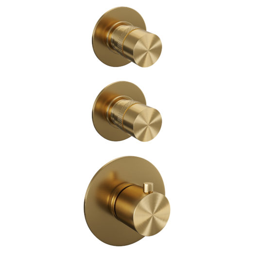 BRAUER Gold Edition thermostatische inbouw regendouche SET 06 met 30 cm douchekop en plafondarm en staaf handdouche en doucheslang en wandaansluitbocht goud geborsteld PVD