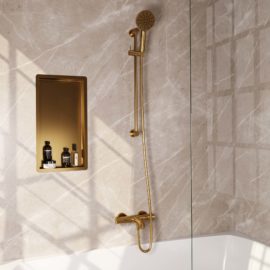 BRAUER Gold Edition opbouw baddouche thermostaatkraan SET 02 met glijstang en 3-standen handdouche en doucheslang goud geborsteld PVD