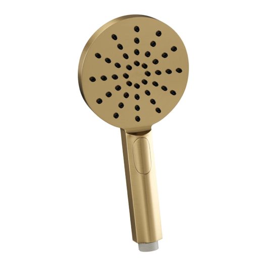 BRAUER Gold Edition thermostatische inbouw regendouche 3-weg omstelling SET 33 met 20 cm douchekop en gebogen muurarm en 3-standen handdouche en doucheslang en wandaansluitbocht goud geborsteld PVD