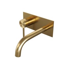 BRAUER Gold Edition inbouw wastafelmengkraan met gebogen uitloop en afdekplaat model A2 goud geborsteld PVD