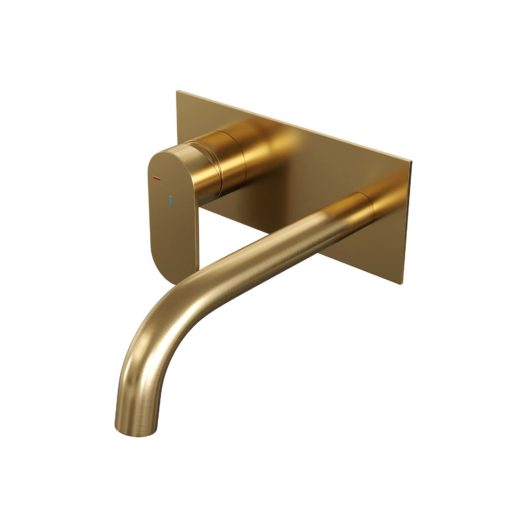 BRAUER Gold Edition inbouw wastafelmengkraan met gebogen uitloop en afdekplaat model C2 goud geborsteld PVD