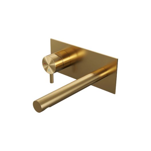 BRAUER Gold Edition inbouw wastafelmengkraan met rechte uitloop en afdekplaat model B2 goud geborsteld PVD