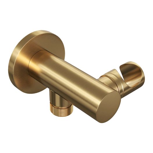 BRAUER Gold Carving thermostatische inbouw badkraan SET 02 met uitloop en 3-standen handdouche en doucheslang en wandaansluitbocht goud geborsteld PVD