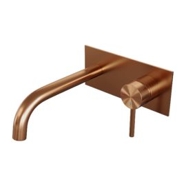 BRAUER Copper Edition inbouw wastafelmengkraan met gebogen uitloop en afdekplaat model A1 koper geborsteld PVD