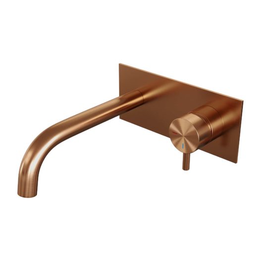 BRAUER Copper Edition inbouw wastafelmengkraan met gebogen uitloop en afdekplaat model B1 koper geborsteld PVD