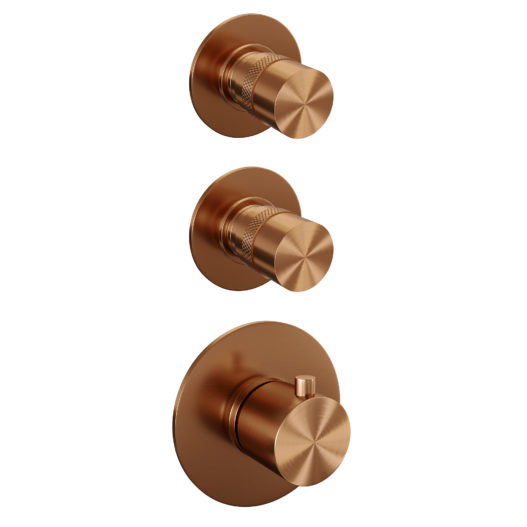 BRAUER Copper Edition thermostatische inbouw regendouche SET 01 met 20 cm douchekop en rechte muurarm en staaf handdouche en doucheslang en wandaansluitbocht koper geborsteld PVD