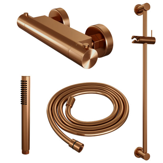 BRAUER Copper Edition opbouw douche thermostaatkraan SET 01 met glijstang en staaf handdouche en doucheslang koper geborsteld PVD