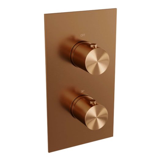 BRAUER Copper Edition thermostatische inbouw regendouche 3-weg omstelling SET 27 met 20 cm douchekop en gebogen muurarm en staaf handdouche en doucheslang en wandaansluitbocht koper geborsteld PVD