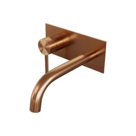 BRAUER Copper Edition inbouw wastafelmengkraan met gebogen uitloop en afdekplaat model A2 koper geborsteld PVD