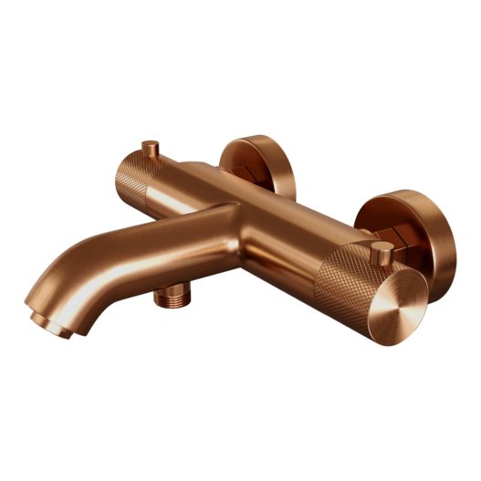 BRAUER Copper Carving opbouw baddouche thermostaatkraan SET 03 met wandhouder en staaf handdouche en doucheslang koper geborsteld PVD