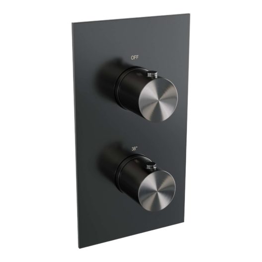 BRAUER Gunmetal Edition thermostatische inbouw regendouche 3-weg omstelling SET 29 met 20 cm douchekop en plafondarm en staaf handdouche en doucheslang en wandaansluitbocht gunmetal geborsteld PVD