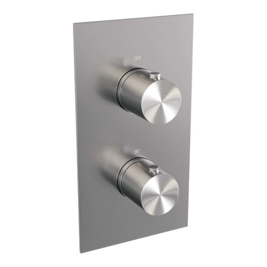 BRAUER Brushed Edition thermostatische inbouw regendouche 3-weg omstelling SET 28 met 30 cm douchekop en gebogen muurarm en staaf handdouche en doucheslang en wandaansluitbocht RVS geborsteld PVD