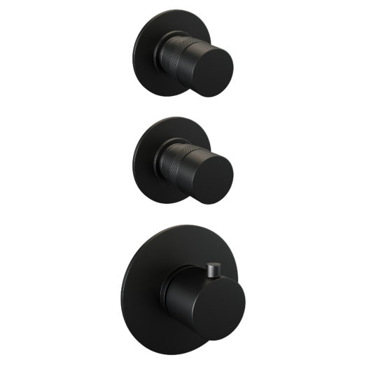 BRAUER Black Edition thermostatische inbouw regendouche SET 01 met 20 cm douchekop en rechte muurarm en staaf handdouche en doucheslang en wandaansluitbocht mat zwart