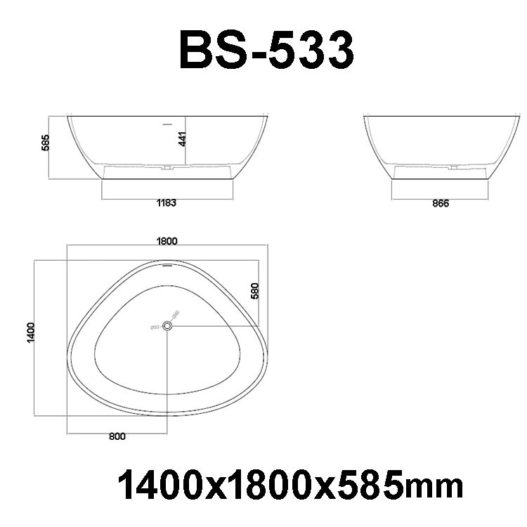 STONEART vrijstaand bad BS-533 wit 180x140 cm. mat